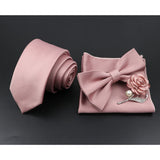 Riolio  Solid Color Tie Set For Men Sage Green Pink Flower Pin Necktie Hanky Cufflinks Brooch Set Groom Suit Wedding Shirt Accessory