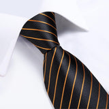 Riolio Designer Mens Wedding Tie Gold Black Striped Silk Neck Ties For Men Hanky Cufflinks Set Business Party Gravatas