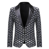 Riolio Silver Sequin Plaid Blazer Jacket Men Fashion Slim FIt One Button Dress Suit Blazer Male Party Wedding Stage Costume Homme