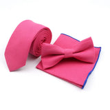Riolio  Winter Men's Designer Solid Color Linen Cotton Necktie Pocket Square Bowtie Set Skinny Red Brown Green Blue For Men Wedding Tie