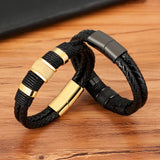 Riolio Woven Leather Rope Wrap Special Style Classic Stainless Steel Men's Leather Bracelet Double-layer Design DIY Customization