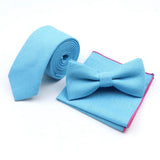 Riolio  Winter Men's Designer Solid Color Linen Cotton Necktie Pocket Square Bowtie Set Skinny Red Brown Green Blue For Men Wedding Tie