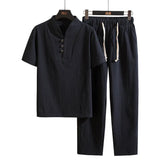 Riolio (Shirt + trousers) 2025 summer men shirt Man Cotton and linen shirts Short sleeve men's casual shirts men A set of clothes M-5XL