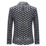 Riolio Silver Sequin Plaid Blazer Jacket Men Fashion Slim FIt One Button Dress Suit Blazer Male Party Wedding Stage Costume Homme