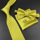 Riolio  New Men's Tie Bowtie Set Luxury Business Worker Blue Black Solid Color Silk Polyester Jacquard Woven Necktie Suit Wedding Party