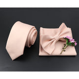 Riolio  Solid Color Tie Set For Men Sage Green Pink Flower Pin Necktie Hanky Cufflinks Brooch Set Groom Suit Wedding Shirt Accessory
