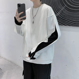 Riolio Autumn Winter Long Sleeve Men T Shirts Clothes Black White Patchwork Fake Two Cool Fashion Tops Oversized Korean Style Side Slit