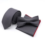 Riolio  Winter Men's Designer Solid Color Linen Cotton Necktie Pocket Square Bowtie Set Skinny Red Brown Green Blue For Men Wedding Tie
