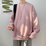 Riolio Simple Design Round Neck Sweatshirt Men Oversized Loose Streetwear Pullover Mens Hoodies Black Beige Pink