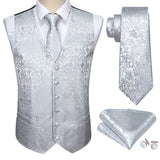 Riolio 4PC Mens Extra Silk Vest Party Wedding Gold Paisley Solid Floral Waistcoat Vest Pocket Square Tie Suit Set