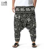 Riolio Men's African Print Harem Baggy Genie Boho Pants Casual Cotton Yoga Drop Crotch Joggers Sweatpants Hip Hop Traditional Trousers