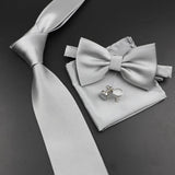 Riolio  New Men's Tie Bowtie Set Luxury Business Worker Blue Black Solid Color Silk Polyester Jacquard Woven Necktie Suit Wedding Party
