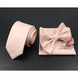 Riolio  Solid Color Tie Set For Men Sage Green Pink Flower Pin Necktie Hanky Cufflinks Brooch Set Groom Suit Wedding Shirt Accessory