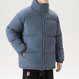 Riolio Simple Design Mens Fashion Winter Thick Puffer Jacket Stand Collar Zipper Warm Parkas Outwear Harajuku Colorful Bubble Coats