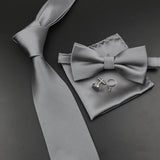 Riolio  New Men's Tie Bowtie Set Luxury Business Worker Blue Black Solid Color Silk Polyester Jacquard Woven Necktie Suit Wedding Party