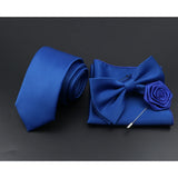 Riolio  Solid Color Tie Set For Men Sage Green Pink Flower Pin Necktie Hanky Cufflinks Brooch Set Groom Suit Wedding Shirt Accessory