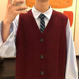 Riolio Men's Vintage Style Wine Red Color Knitted Loose Cardigan Casual Sweater Vest Fashion Trend Korean Black Students Coats