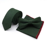Riolio  Winter Men's Designer Solid Color Linen Cotton Necktie Pocket Square Bowtie Set Skinny Red Brown Green Blue For Men Wedding Tie