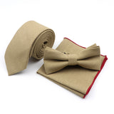 Riolio  Winter Men's Designer Solid Color Linen Cotton Necktie Pocket Square Bowtie Set Skinny Red Brown Green Blue For Men Wedding Tie