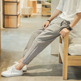Riolio Summer Pants Male Korean Trend Loose Casual Pants Male Small Feet 9-Point Pants Slim Linen Mens Fashion Streetwear Size M-5Xl