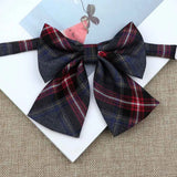 Riolio  Hot Women Girls Silk Cotton Bowties Fashion Cute College Style Striped Plaid Ladies School Girl Student Uniform Butterfly Knot