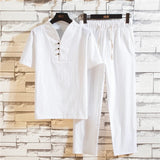 Riolio (Shirt + trousers) 2025 summer men shirt Man Cotton and linen shirts Short sleeve men's casual shirts men A set of clothes M-5XL