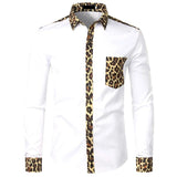 Riolio Men Splice Leopard Printed Shirt with Pocket Men Dress Shirt Long Sleeve Men Fashion Brand Mens Button Shirts