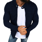 Riolio Sports Casual Men Jacket Men's Autumn Pleats Slim Stripe Fit Jacket Zipper Long Sleeve Coat Cardigan Coat