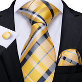 Riolio Plaid Men's Tie Set Yellow Purple Blue 100% Silk Necktie 8cm Business Wedding Tie Handkerchief Cufflinks Gift For Men