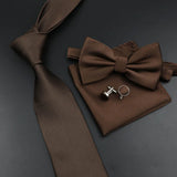 Riolio  New Men's Tie Bowtie Set Luxury Business Worker Blue Black Solid Color Silk Polyester Jacquard Woven Necktie Suit Wedding Party