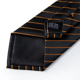 Riolio Designer Mens Wedding Tie Gold Black Striped Silk Neck Ties For Men Hanky Cufflinks Set Business Party Gravatas