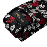 Riolio Black Red Rose Floral Ties For Men 8cm Men's Silk Neck Tie Handkerchief Cufflinks Set Business Wedding Tie Gift For Men DiBanGu