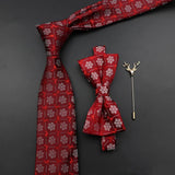 Riolio  New Christmas Luxury Tie Bowtie Brooch Set For Men Butterfly Cravat Snowflake Santa Claus Polyester Red Festival Party Gift