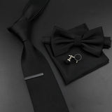 Riolio  New Men's Tie Bowtie Set Luxury Business Worker Blue Black Solid Color Silk Polyester Jacquard Woven Necktie Suit Wedding Party