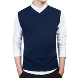 Riolio Cotton Pullovers Vest Mens Sweater Autumn V Neck Slim Sweaters Vest Men's Warm Sleeveless Sweater Slim Style Casual M-3xl