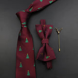 Riolio  New Christmas Luxury Tie Bowtie Brooch Set For Men Butterfly Cravat Snowflake Santa Claus Polyester Red Festival Party Gift