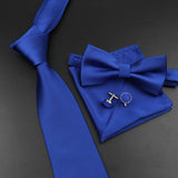 Riolio  New Men's Tie Bowtie Set Luxury Business Worker Blue Black Solid Color Silk Polyester Jacquard Woven Necktie Suit Wedding Party