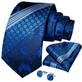 Riolio New Classic 100% Silk Men's Ties 8cm Blue Plaid Dot Striped Business Necktie Handkerchief Wedding Party Tie Set Gravatas DiBanGu