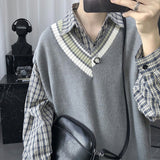 Riolio Oversize Sweater Vests Men Patchwork Preppy Style Couple Soft Knitwear Leisure Hipster Unisex Homme Sleeveless Jumpers All-match