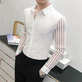 Riolio New Men Lace Perspective Shirt Party Prom Hollow Lace Patchwork Long Sleeve Tuxedo Shirt Nightclub Casual Social Shirt