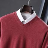 Riolio Men Sweaters 100% Pure Australian Wool Knitting Pullovers Winter Long Sleeve Vneck Solid Color Jumpers Male Woolen Clothes