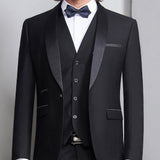 Riolio Black Groom Tuxedo for Wedding Prom Men Suits 3 Piece Smoking Formal Slim Fit Ceremony Male Clothes Set Vest Jacket Pants