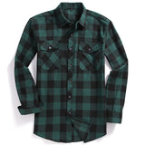 Riolio New Men Casual Plaid Flannel Shirt Long-Sleeved Chest Two Pocket Design Fashion Printed-Button (USA SIZE S M L XL 2XL)