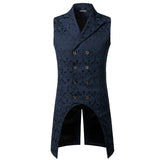 Riolio Mens Black Gothic Steampunk Vest Brand New Medieval Jacquard Double Breasted Vest Waistcoat Men Stage Cosplay Prom Costume