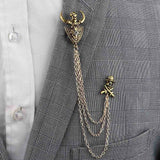 Riolio  New Men Women Shirt Collar Tassel Chain Lapel Pin Brooch Dragon Eagle Deer Head Wings Badge Retro Unisex Jewelry Accessories