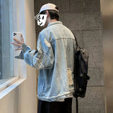 Riolio Summer Hole Blasting Street Coat Senior Men's Spring and Autumn Ruffian Handsome Trend Coat Work Clothes Cowboy Bomber Jacket