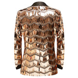 Riolio Mens Luxury Wave Striped Gold Sequin Blazer Jacket Shawl Lapel One Button Shiny Wedding Party Suit Jackets Dinner Tuxedo Blazer