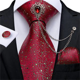 Riolio Fashion Green Dot Red 8cm Men's Silk Tie Business Wedding Party Necktie Handkerchief Brooch Cufflinks Set Men's Gift Tie DiBanGu