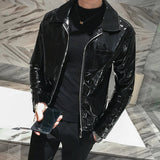 Riolio Shiny Leather Jacket Men's Stage Costume Red Black Brown Nightclub Club Men's Leather Jacket Solid Color Slim Men's Jacket Coats