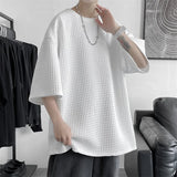 Riolio Classic Solid T-shirts Men Summer Oversized M-3XL Waffle Simple Breathable Basic O-neck Tops Male Handsome Stylish Loose Casual